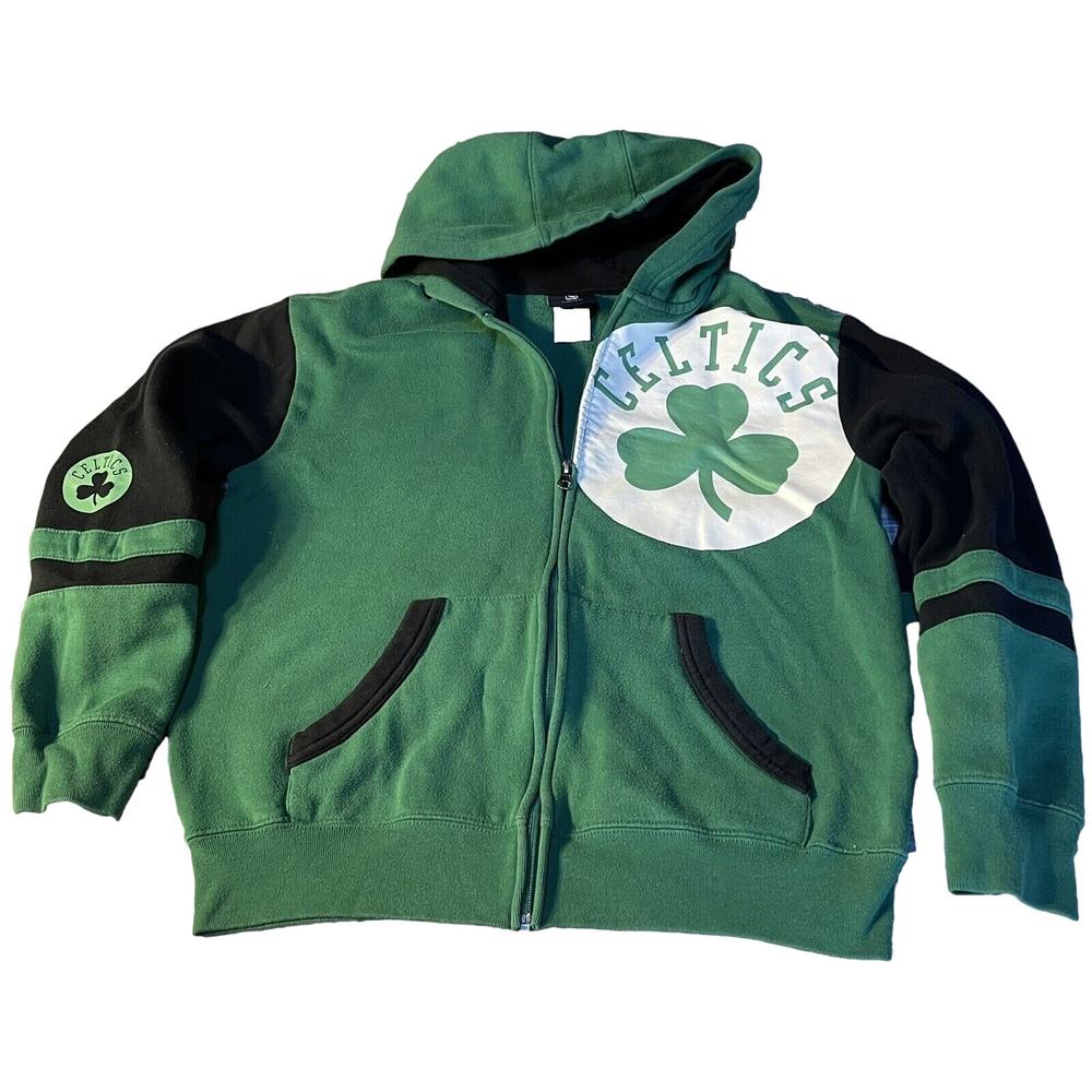 NBA Celtics Full Zip Hoodie Youth L 14-16 Green W Black Trim White Black Logos